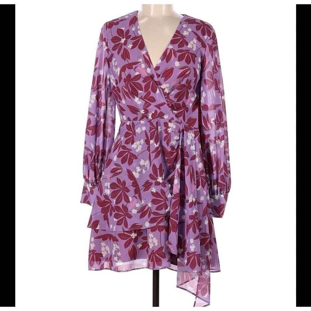 SACHIN & BABI EMORY FAUX WRAP DRESS FLORAL LAVENDER PINK PURPLE WHITE SIZE 4